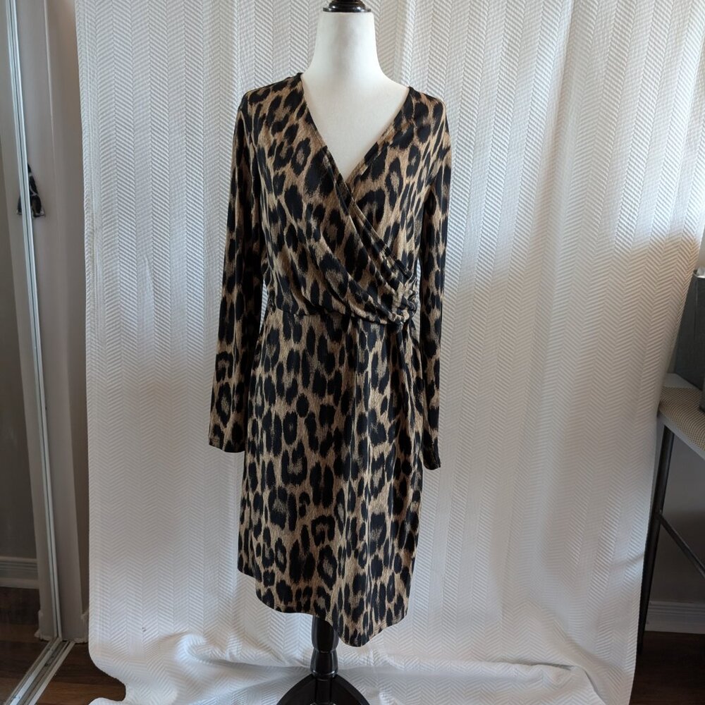 Joe Fresh Leopard Print Wrap Style Dress Long Sleeves Size Medium Animal Print